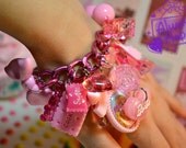Pretty In Pink Barbie Yummy Candy Charms Stretch Bracelet  - sweet lolita doll lovely kawaii girly girl shabby chic kitsch bow
