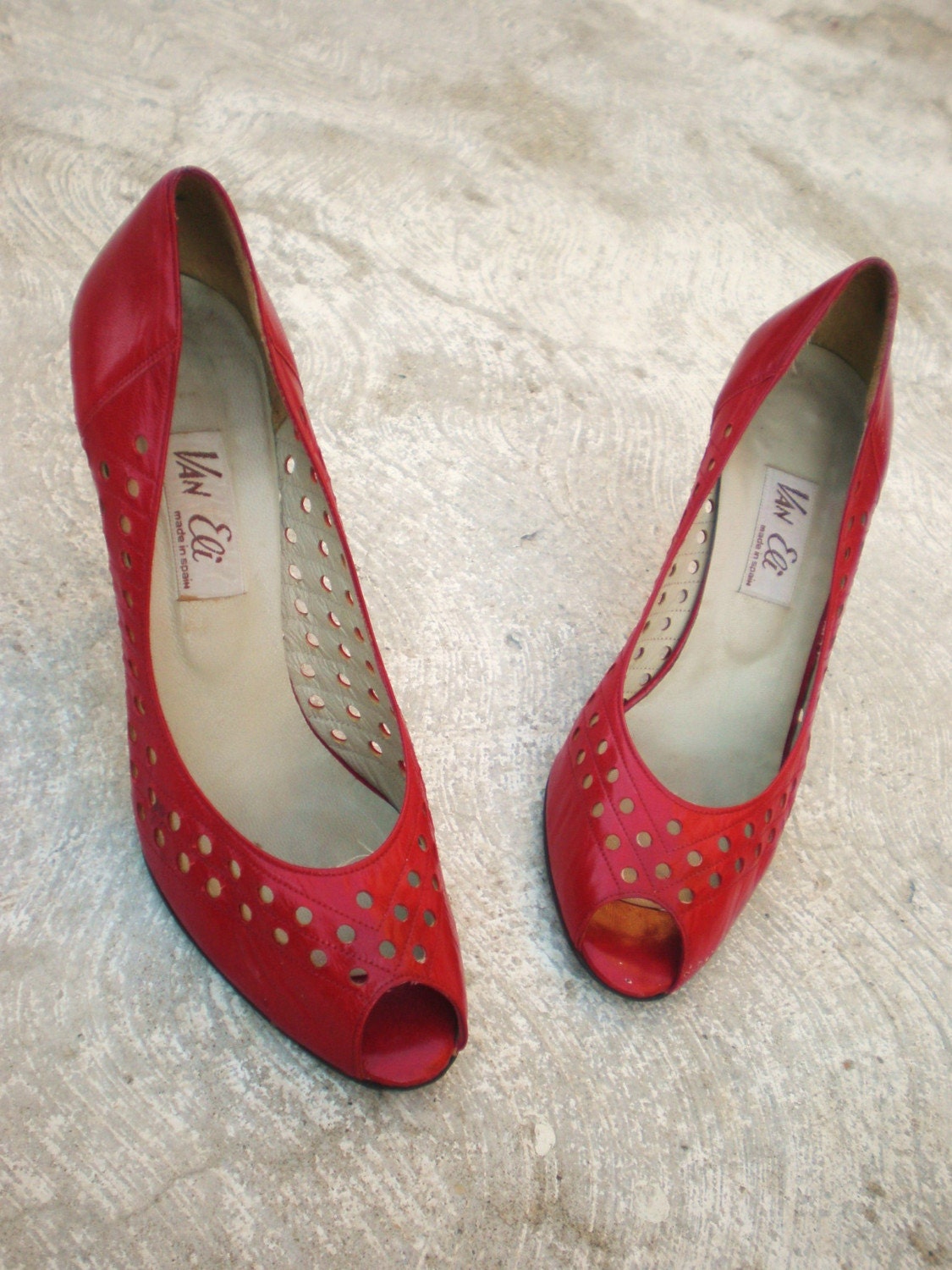 SALE 1980's Van Eli Red Peep-Toe Pumps