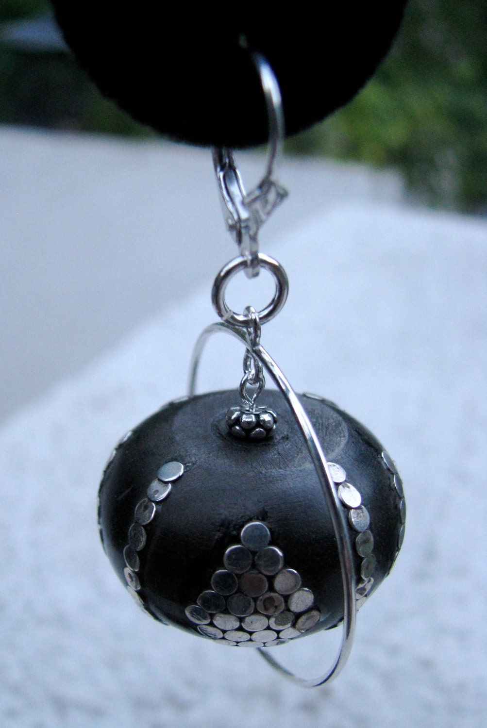 Saturn Inspired Earrings Made of Sterling Silver and Indonesian Wood