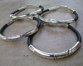 Black Leather And Sterling Silver Bracelets with Secure Closure