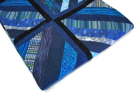 Quilt - Contemporary Geometric in Blues  - Unique - Ready to Ship