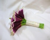 Purple White Silk Picasso Style Calla Lily Bridal Bouquet & Matching Boutonniere