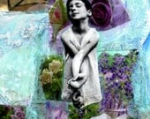 Vintage Inspired Iris, Lily, Lavender Blue and Lace Art: "St. Rose the Child Contortionist "Archival Mixed Media Photo Collage Print