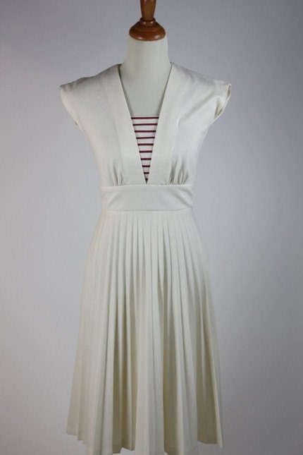 White Knit Dress with Accordian Pleats in Nautical Theme