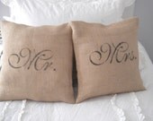 Set of Mr. and Mrs. Burlap Pillow Covers