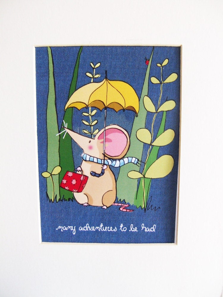 Mr Mouse - Many Adventures to be had. Travel Illustration. Child's room print.