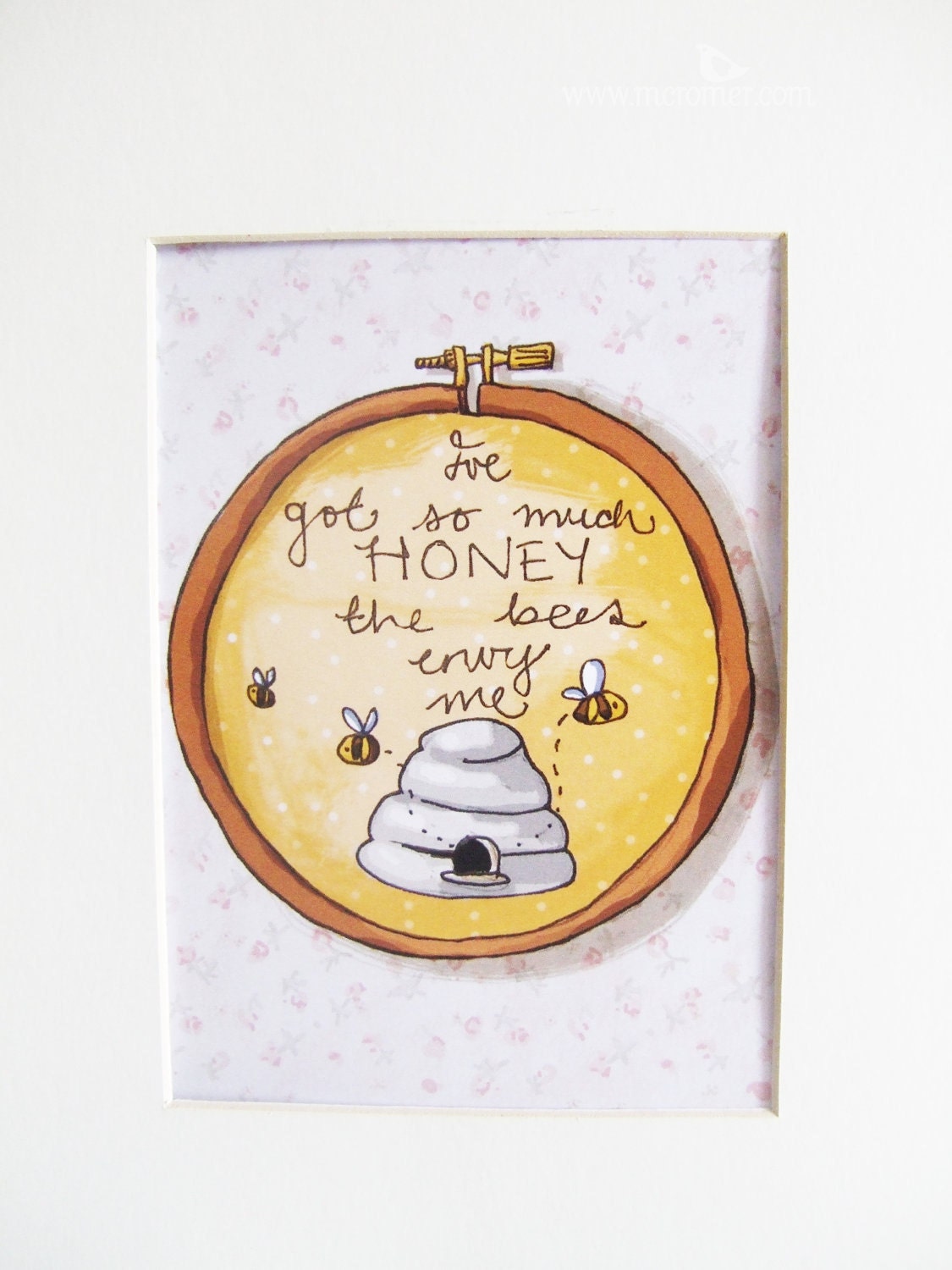 Embroidery Hoop Illustration - Honey - Art Print