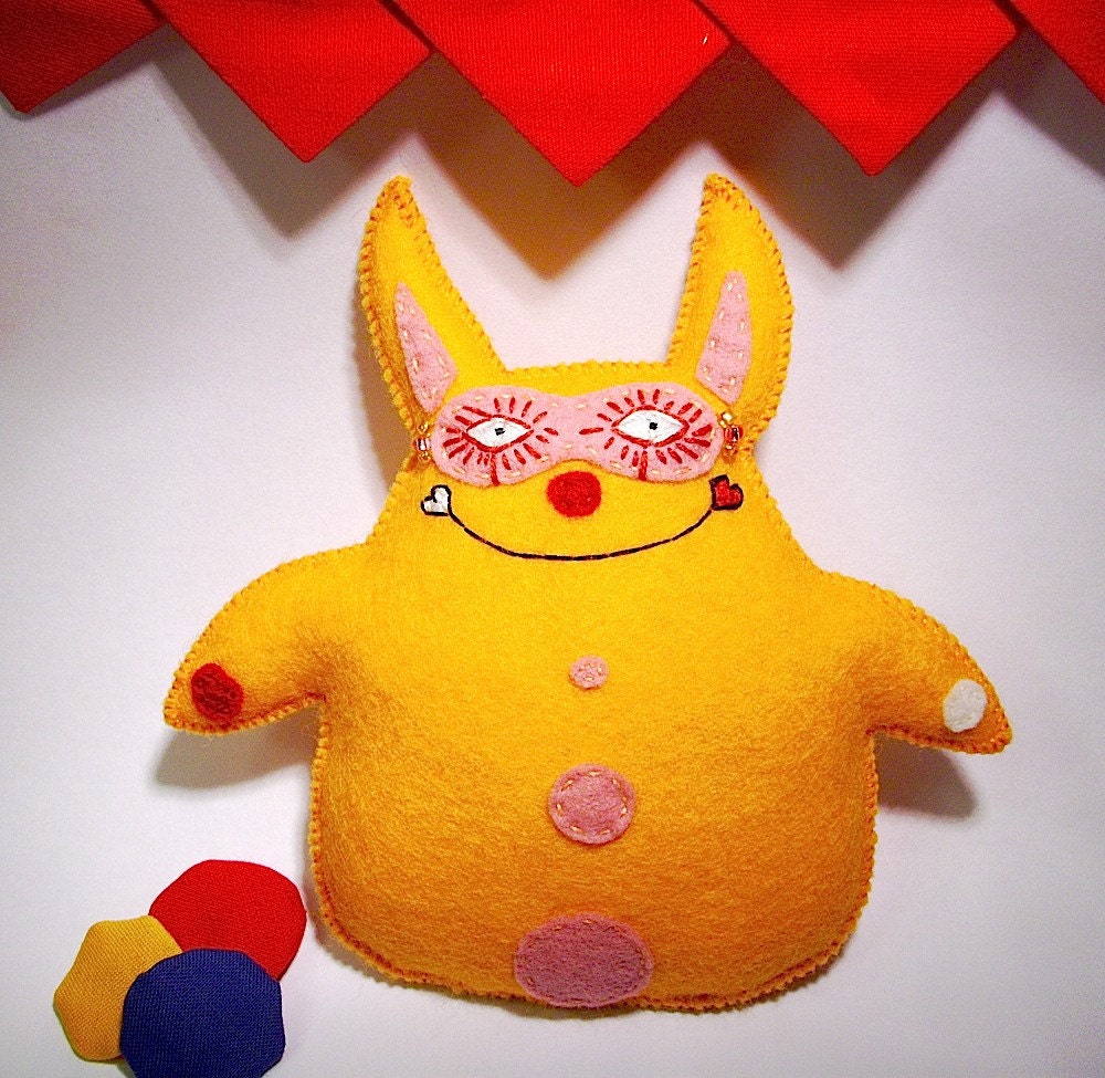 Circus Clown Bunny Tangerine Orange Wool Rabbit Plushie Felted Wool