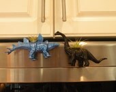 Dinosaur fridge magnets with mini air plants. Set of two. Stegosaurus and Apatosaurus. Great gift for him.