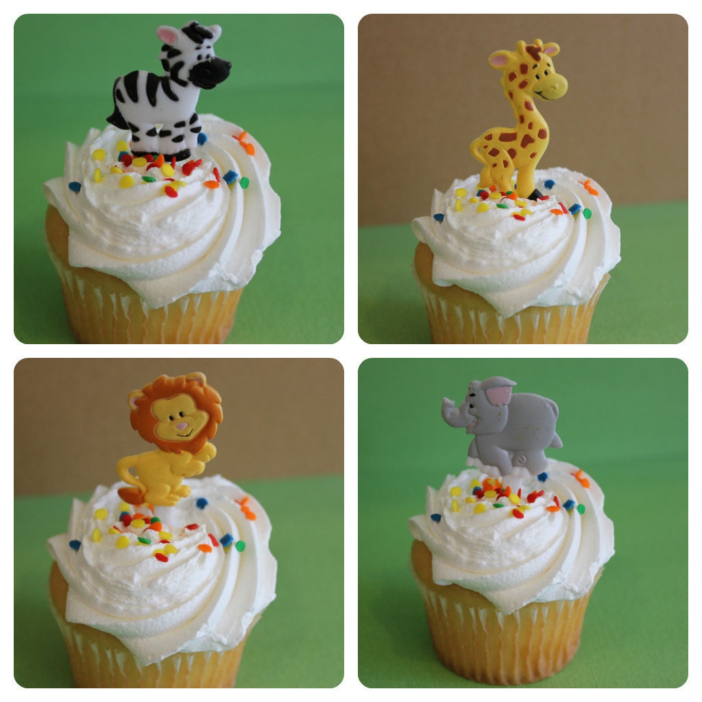 24 Jungle Safari Animal Cupcake Topper Picks