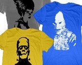3 Shirts - Frankenstein, Bride of Frankenstein, Creature of Black Lagoon T-Shirts - Child or Adult - You Choose Colors