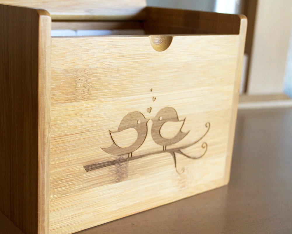 Recipe Box - Engraved Lovebirds