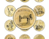 Vintage Paris Dress form Sewing machine Button thread Clothes pin Download Print Circle Labels Clip art Digital Collage Sheet Images Sh145