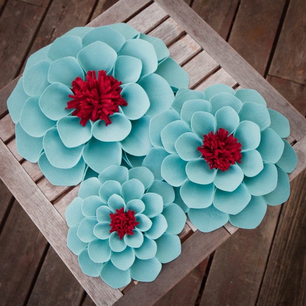 SALE Aqua and Red Wallflowers (set of 3)