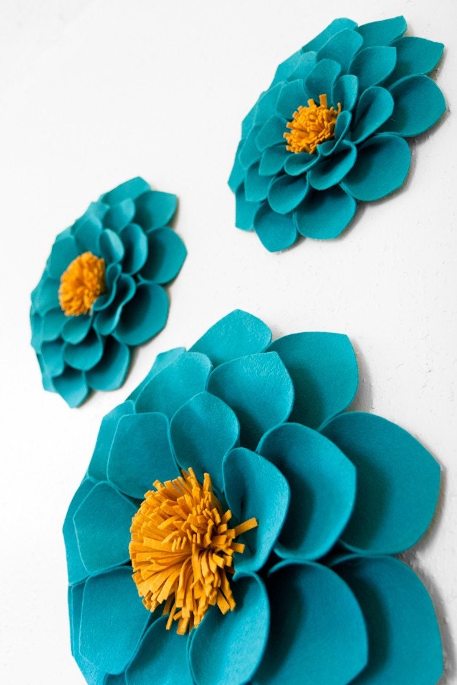 Turquoise & Gold Wallflowers (set of 3)