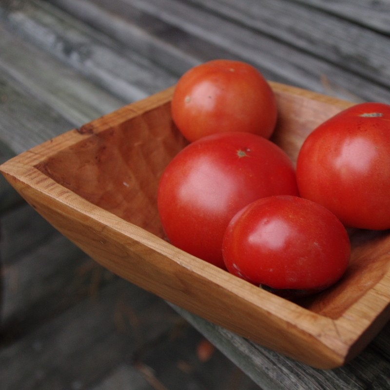 REDUCED PRICE-Small Square Handcarved Cherry Trencher Bowl FREE SHIPPING