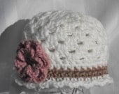 Infant Baby Girl Shell Hat with Flower - Available in Newborn to 12 months - your choice color OFG team team madcap