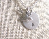 Custom Initial Necklace Personalized Jewelry Bird Necklace Initial Jewelry Sparrow Necklace Personalized Necklace