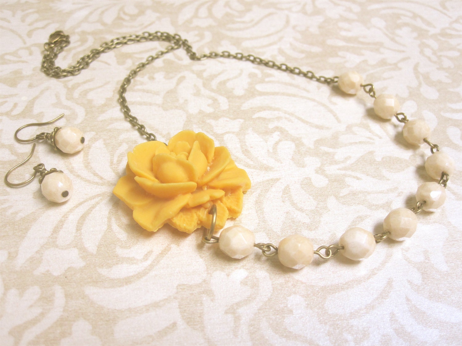 SALE Yellow Necklace Yellow Jewelry Flower Necklace Mustard Yellow Bridesmaid Jewelry Bridesmaid Necklace Rustic Wedding Jewelry