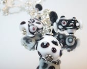 Lampwork Glass Bead Necklace-HANDMADE-OOAK-SRA-Silver-Black and White