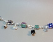 Handmade Glass bead sterling silver bracelet-OOAK-SRA-Furnace Glass Beads-Toggle clasp-Swarovski CrystalsFREE SHIPPING