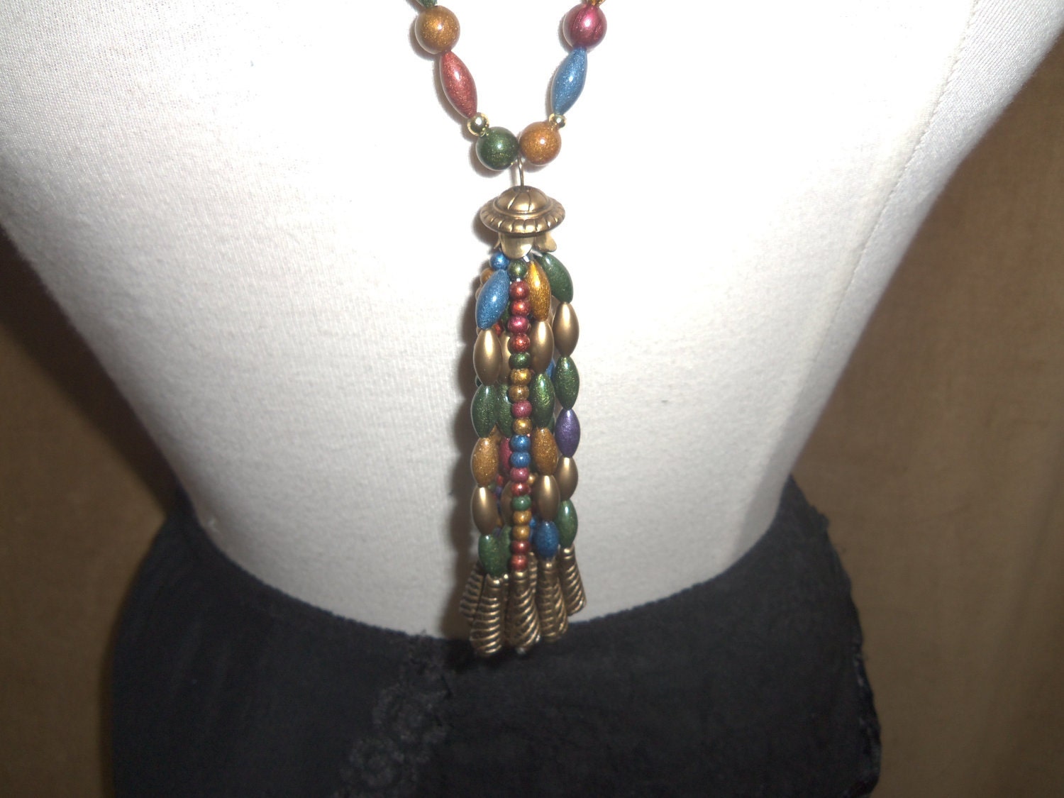 Necklace, Multi Colored beads in Muted Deep Jewel Tones,
