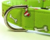 Christmas Dog Collar with Bones on green