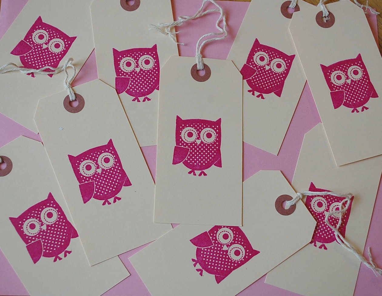 25 Pink Owl Manila Gift Hang Tags Il_170x135