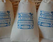 10 Happy Birthday To You - Hand Stamped Organic Muslin Favor Gift Bags 4x6 in blue Il_170x135