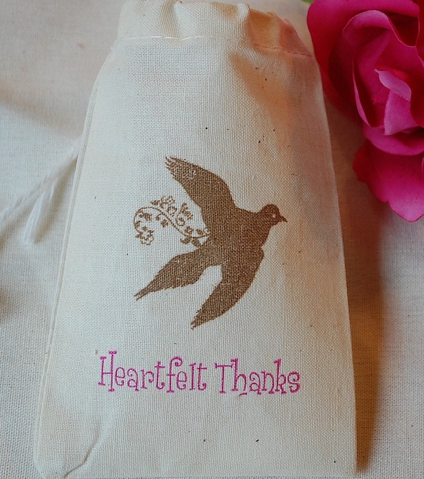 100 Heartfelt Thanks and Dove Organic Muslin Cotton Favor Gift Bags - Great for Weddings, Parties, Jewelry and more 3x5 Il_170x135