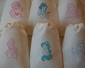 60 Disney Princess Party Organic Muslin Cotton Favor Gift Bags 4x6 - Belle, Snow White, Jasmine, Cinderella, Sleeping Beauty and Ariel Il_170x135