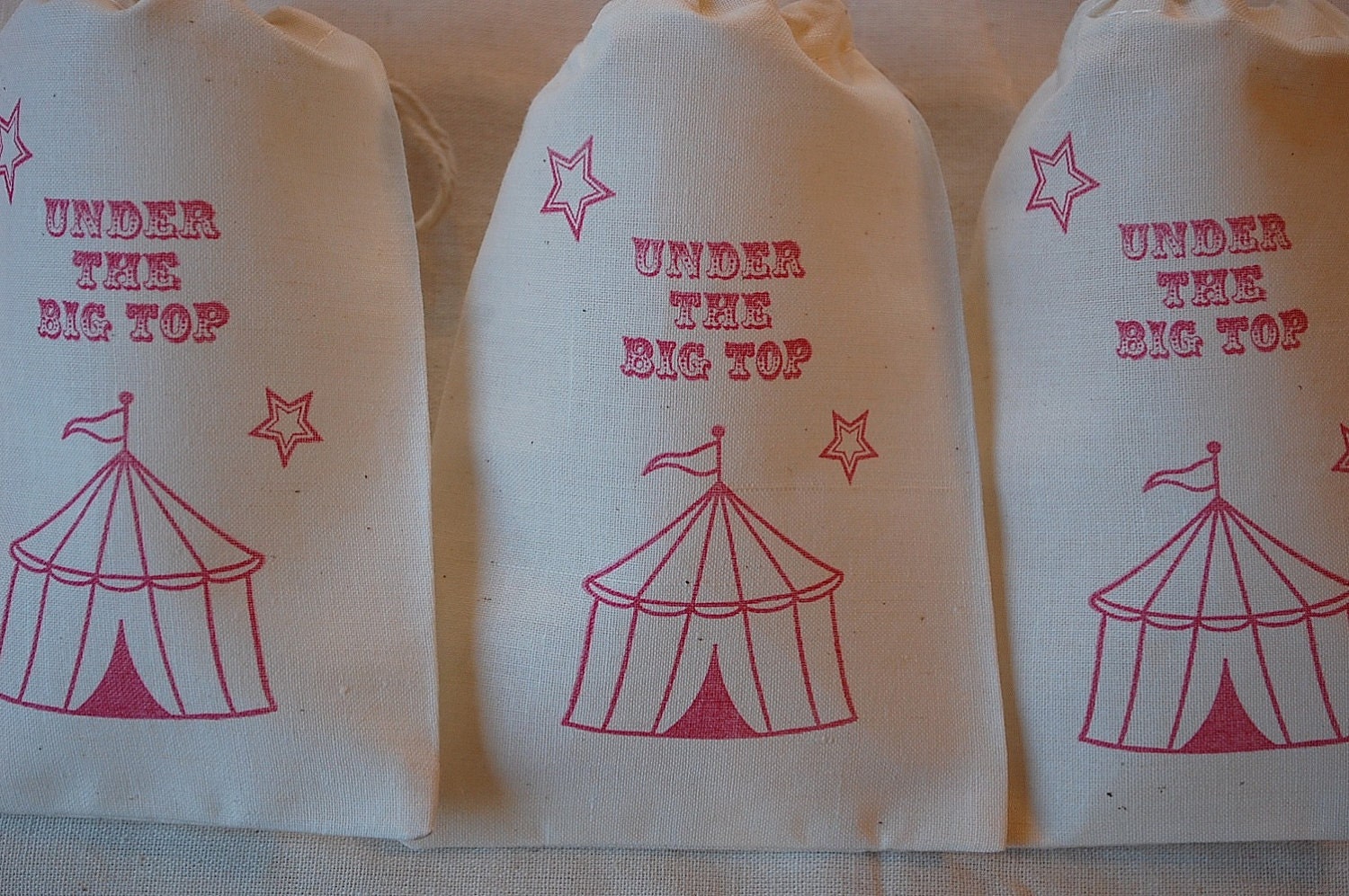 10 Red Circus Tent Under The Big Top Organic Muslin Cotton Favor Bags 4x6 with Drawstrings Great for Birthday Party Il_170x135