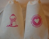 20 Valentines Day Heart Gum Balls and Be Mine Treat Bags - Organic Muslin Cotton Gift Bags 3x5 in Pink Il_170x135