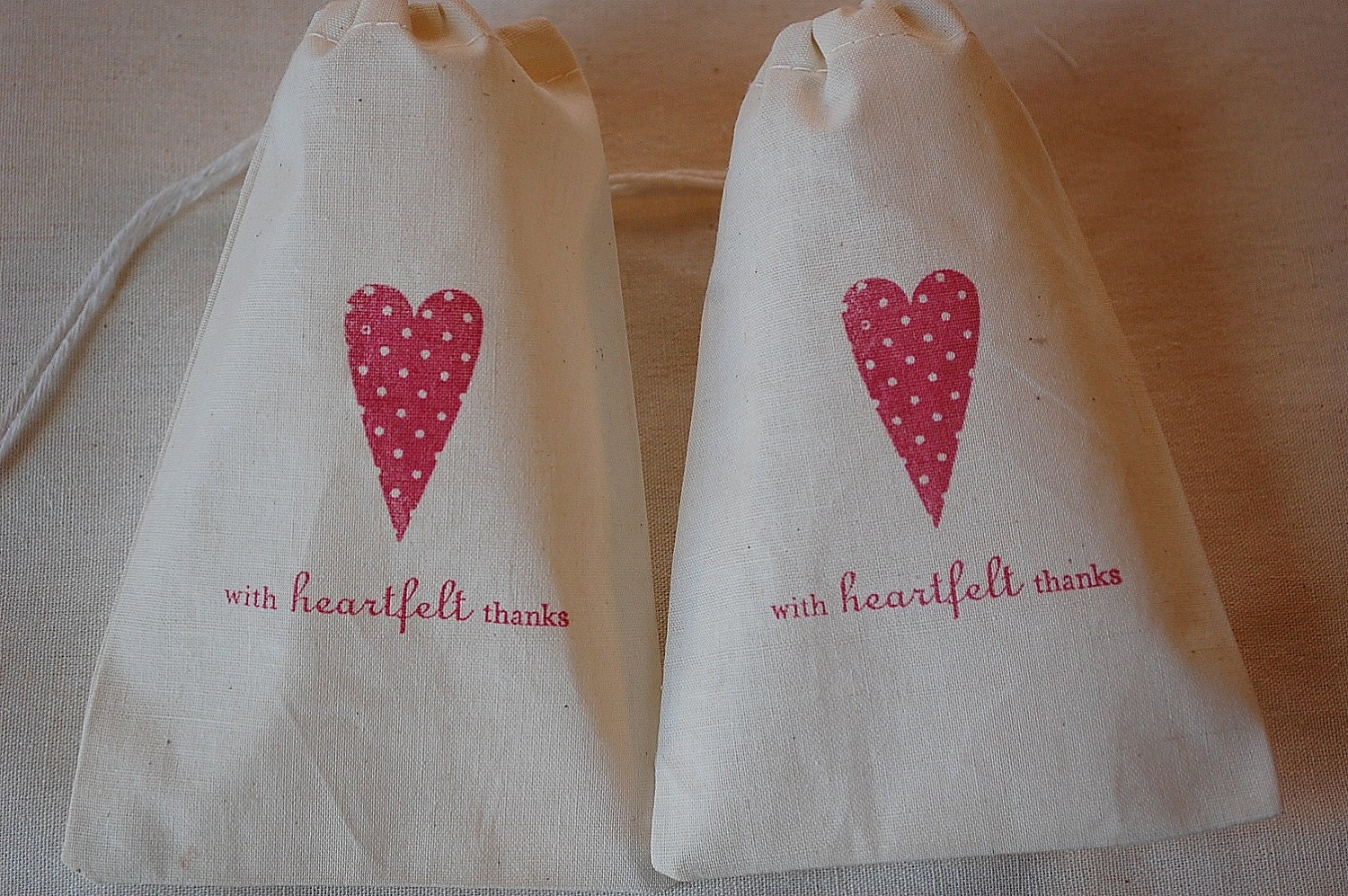 10 Red Polka Dot Heart Thank You Wedding Muslin Favor Gift Bags 4x6 Great for Weddings