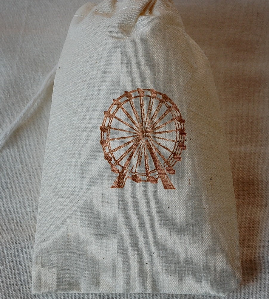 10 Circus / Carnival Ferris Wheel - organic muslin cotton favor bags 4x6 - Choose your own ink color Il_170x135