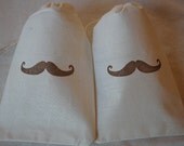 10 Coffee Brown Mustache Organic Muslin Cotton Drawstring Favor Gift Bags 4X6 - You choose ink color Il_170x135