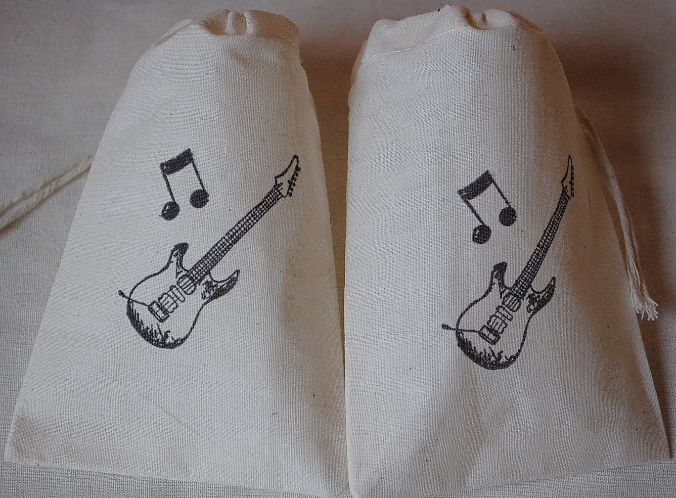 10 Black Musical  Guitar Organic Muslin Cotton Favor Gift Bags 4x6 Great for Weddings, Birthday Parties