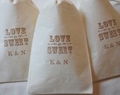 100 Wedding Favor Bags - Vintage Love is Sweet Organic Cotton Gift Bags 4x6 Bride and Groom Initials - You choose ink color Il_170x135
