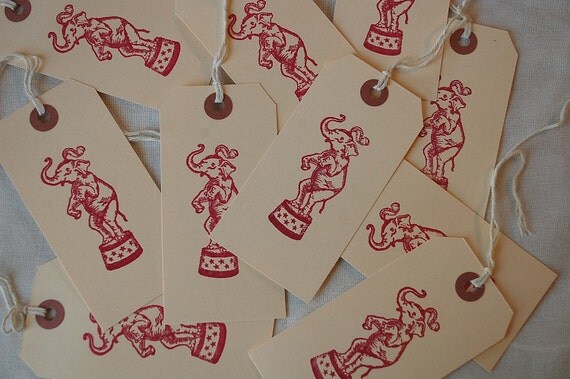 25 Red Vintage Circus Elephant Manila Gift Hang Tags - large Il_570xn