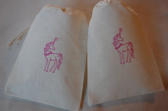 10 Pink Unicorn Birthday Party Muslin Favor Gift Bags 5x7 Organic cotton Il_570xn