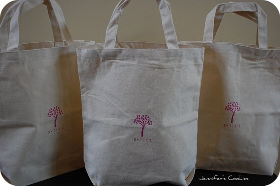 Pink Tree of Love Natural Cotton Canvas Tote Bag with Date Great for Bridesmaids and Weddings Il_570xn