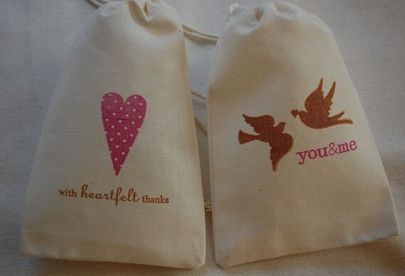 20 Muslin Favor Gift Bags - Pink and Brown Wedding Organic 4x6 Great for Weddings Il_570xn