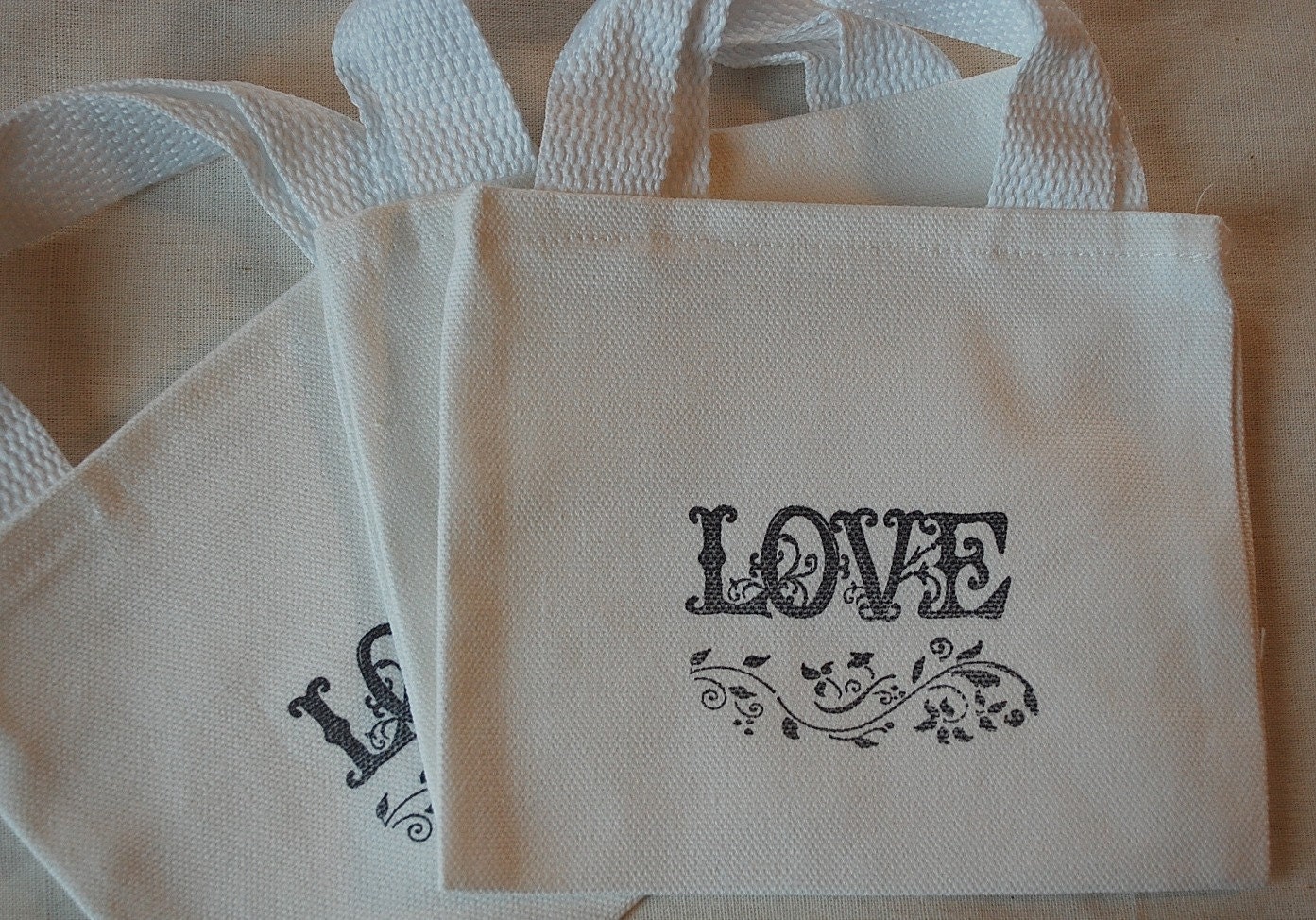 Black and White Love Cotton Mini Canvas Bag Great for Bridesmaids, Weddings, Parties 5" x 6" Il_570xn
