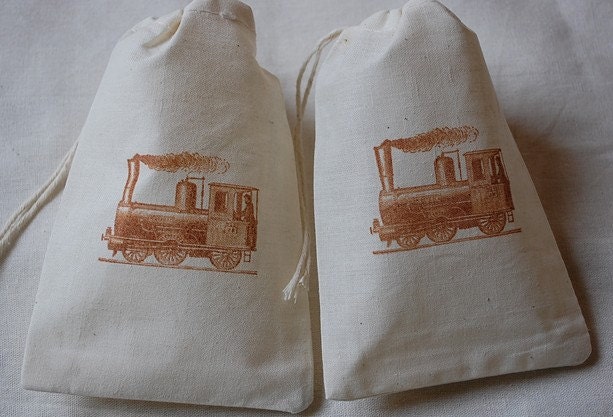 20 Vintage Choo Choo Train Birthday Party Organic Muslin Cotton Favor Gift Bags 4x6 Il_570xn
