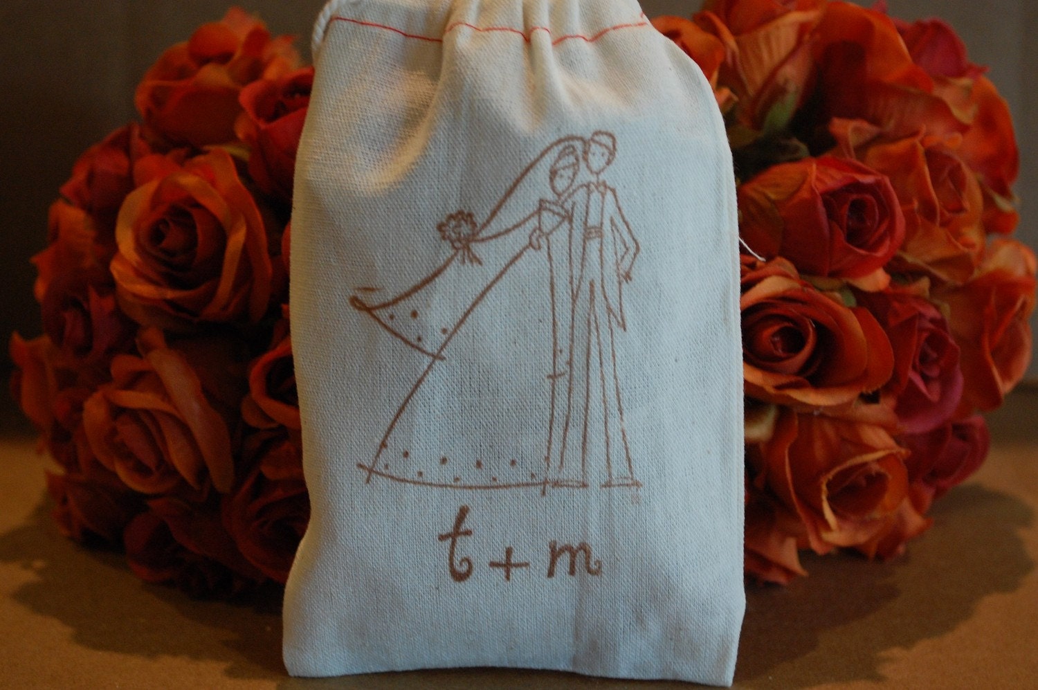 10 4x6 Bride and Groom Wedding Muslin Bags Favor Bags with Initials