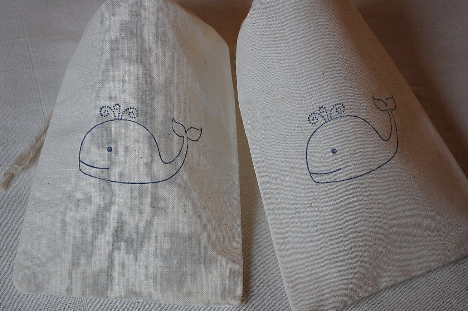 10 Blue Whale Muslin Drawstring Favor Gift Bags 4x6 Great for Baby Showers