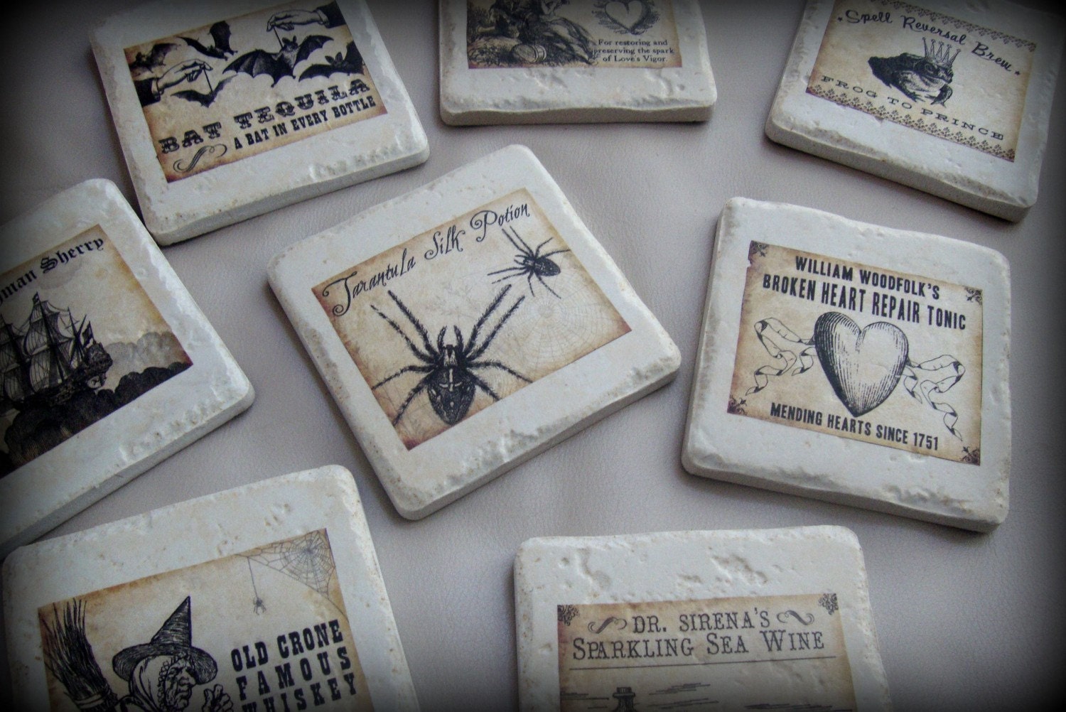 set of 8 Spooktacular coasters set in Italian Stone