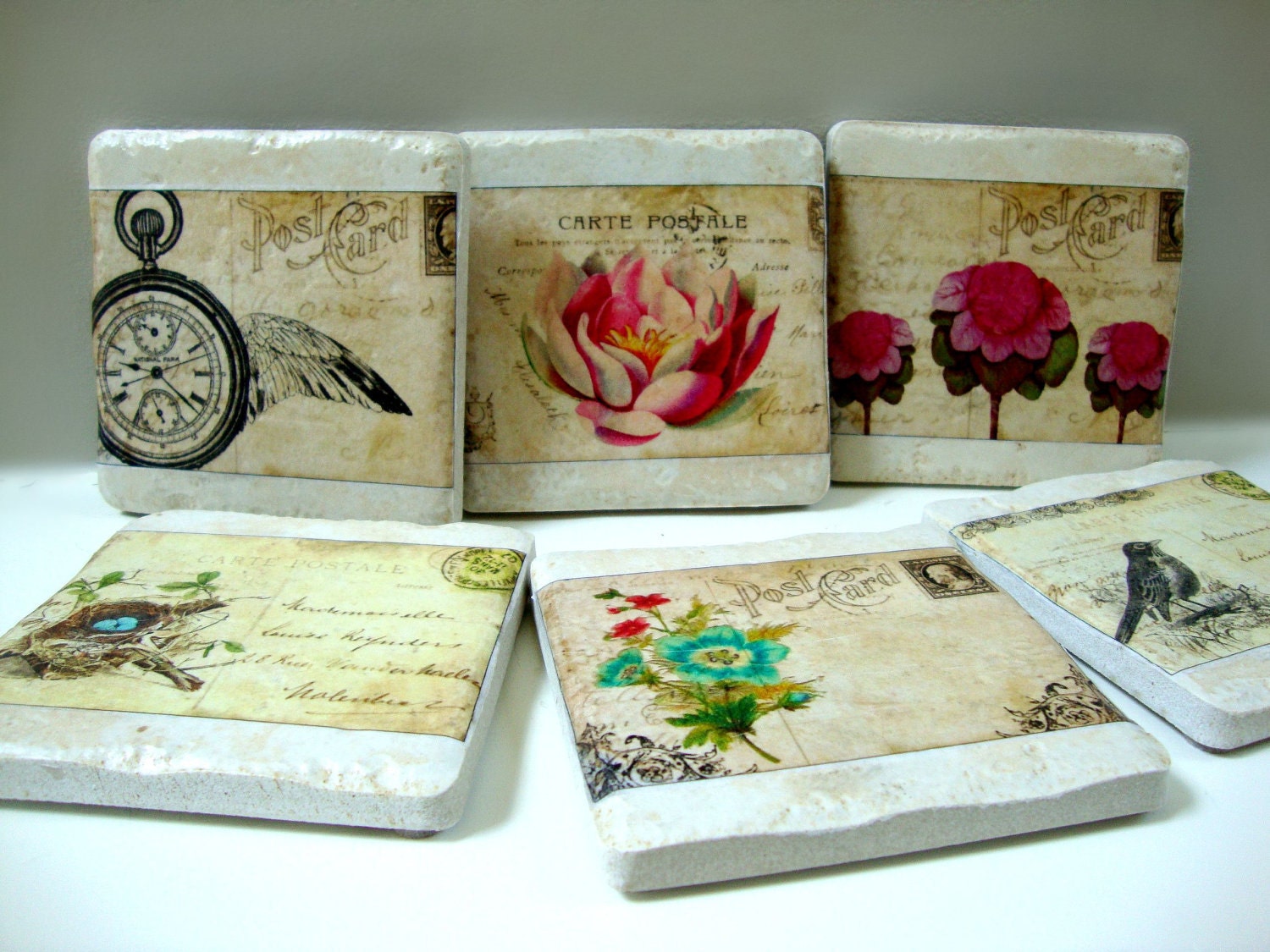 VINTAGE POSTCARDS Set of 6 Italian Stone Coasters
