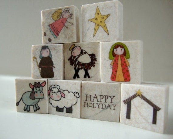 Nativity set of 9 stackable stones