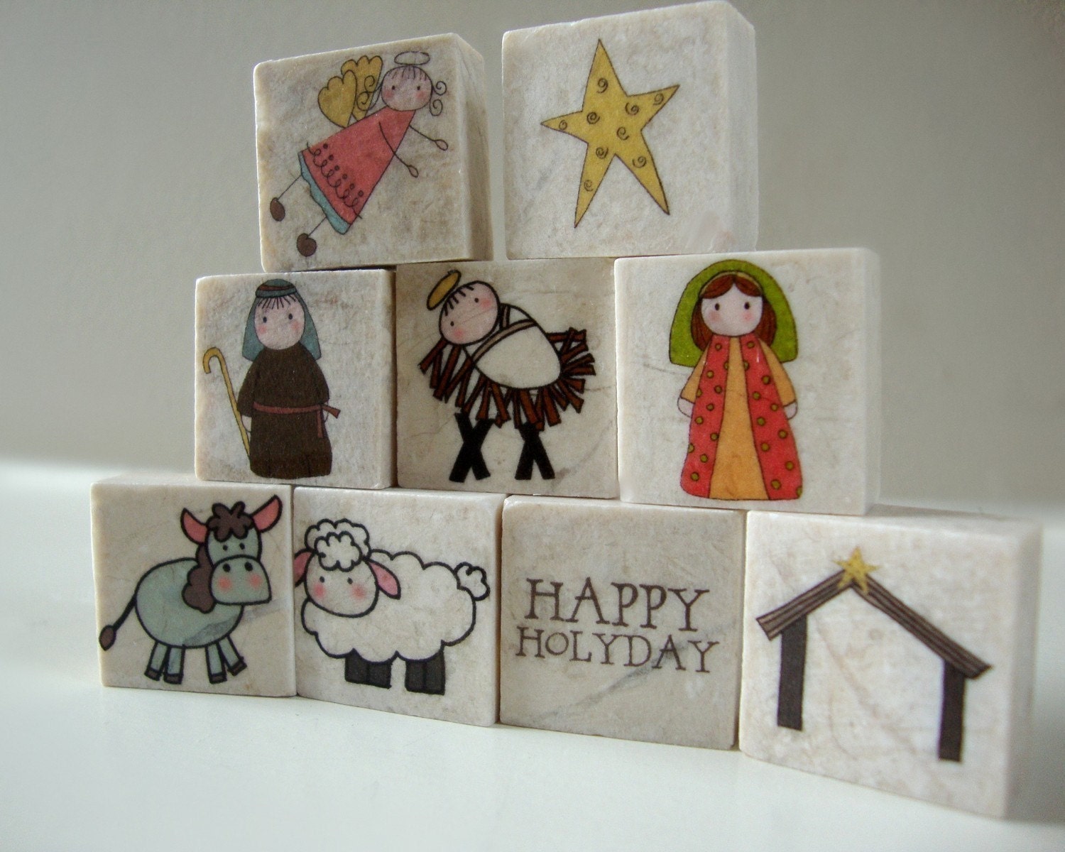 Holy Day Nativity set of 9 stackable stones
